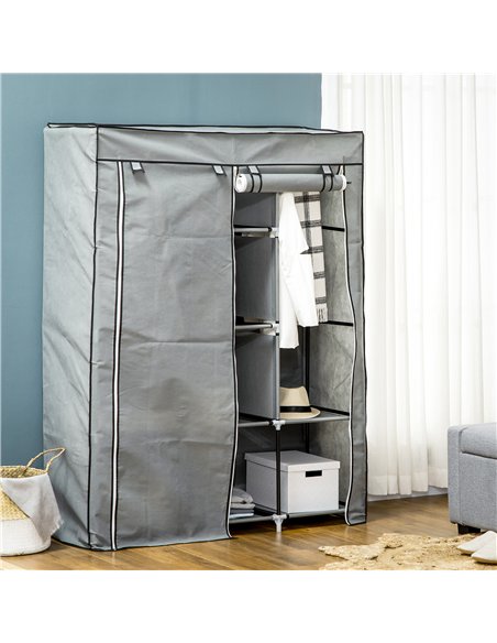 HOMCOM Fabric Wardrobe, with Rails and Shelves - Light Grey - pic 151735 | FastDaddyshop