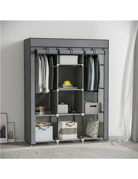 HOMCOM Fabric Wardrobe, with Rails and Shelves - Dark Grey - pic 151739 | FastDaddyshop