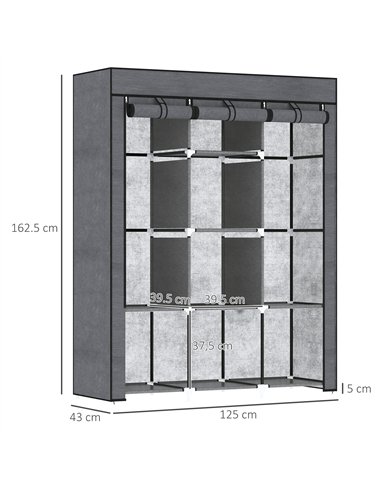 HOMCOM Fabric Wardrobe, with Rails and Shelves - Dark Grey