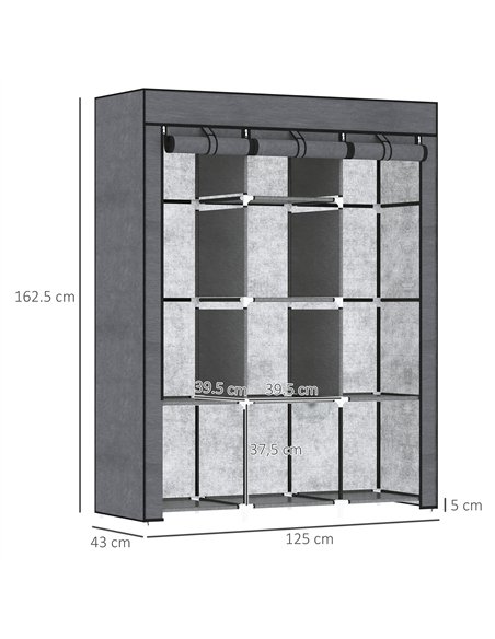 HOMCOM Fabric Wardrobe, with Rails and Shelves - Dark Grey - pic 151740 | FastDaddyshop