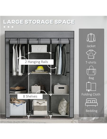 HOMCOM Fabric Wardrobe, with Rails and Shelves - Dark Grey - pic 151741 | FastDaddyshop