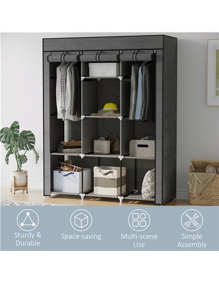 HOMCOM Fabric Wardrobe, with Rails and Shelves - Dark Grey - pic 151743 | FastDaddyshop