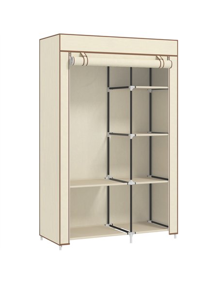 HOMCOM Fabric Wardrobe, Portable Wardrobe with 6 Shelves, 1 Hanging Rail, Foldable Closets, 103 x 43 x 162.5 cm, Cream White - pic 151747 | FastDaddyshop