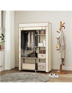 HOMCOM Fabric Wardrobe, Portable Wardrobe with 6 Shelves, 1 Hanging Rail, Foldable Closets, 103 x 43 x 162.5 cm, Cream White 2