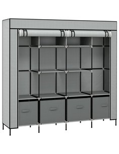 HOMCOM Fabric Wardrobe for Bedroom, Portable Cloth Wardrobe with 10 Compartments, 2 Hanging Rails and 4 Fabric Drawers, 166 x 42