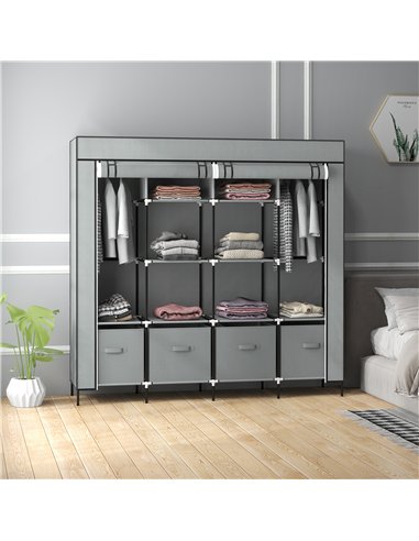 HOMCOM Fabric Wardrobe for Bedroom, Portable Cloth Wardrobe with 10 Compartments, 2 Hanging Rails and 4 Fabric Drawers, 166 x 42