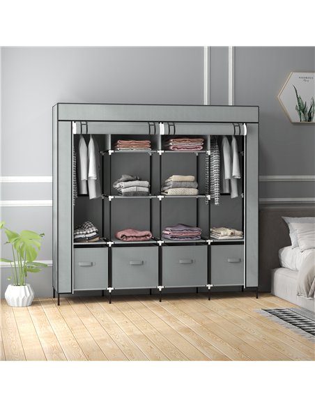 HOMCOM Fabric Wardrobe for Bedroom, Portable Cloth Wardrobe with 10 Compartments, 2 Hanging Rails and 4 Fabric Drawers, 166 x 42 - pic 151757 | FastDaddyshop