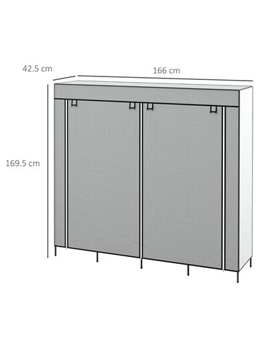HOMCOM Fabric Wardrobe for Bedroom, Portable Cloth Wardrobe with 10 Compartments, 2 Hanging Rails and 4 Fabric Drawers, 166 x 42