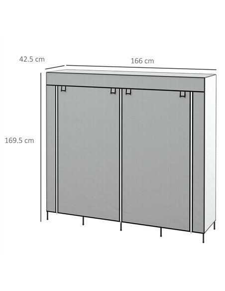 HOMCOM Fabric Wardrobe for Bedroom, Portable Cloth Wardrobe with 10 Compartments, 2 Hanging Rails and 4 Fabric Drawers, 166 x 42 - pic 151758 | FastDaddyshop
