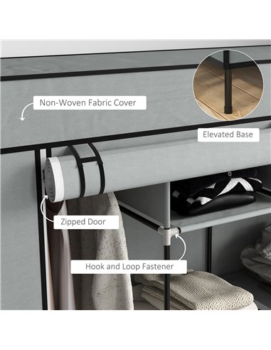 HOMCOM Fabric Wardrobe for Bedroom, Portable Cloth Wardrobe with 10 Compartments, 2 Hanging Rails and 4 Fabric Drawers, 166 x 42
