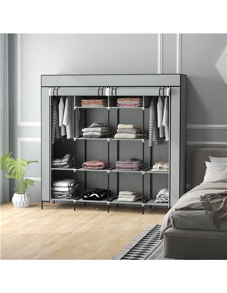 HOMCOM Fabric Wardrobe for Bedroom, Portable Cloth Wardrobe with 10 Compartments, 2 Hanging Rails and 4 Fabric Drawers, 166 x 42 - pic 151761 | FastDaddyshop