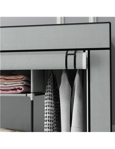 HOMCOM Fabric Wardrobe for Bedroom, Portable Cloth Wardrobe with 10 Compartments, 2 Hanging Rails and 4 Fabric Drawers, 166 x 42