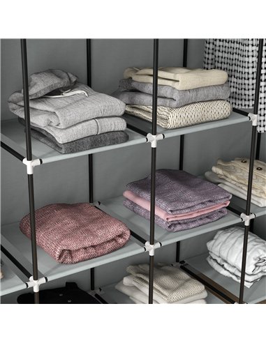 HOMCOM Fabric Wardrobe for Bedroom, Portable Cloth Wardrobe with 10 Compartments, 2 Hanging Rails and 4 Fabric Drawers, 166 x 42