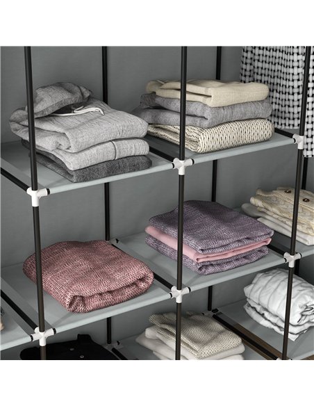 HOMCOM Fabric Wardrobe for Bedroom, Portable Cloth Wardrobe with 10 Compartments, 2 Hanging Rails and 4 Fabric Drawers, 166 x 42 - pic 151763 | FastDaddyshop
