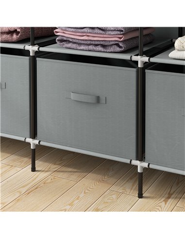 HOMCOM Fabric Wardrobe for Bedroom, Portable Cloth Wardrobe with 10 Compartments, 2 Hanging Rails and 4 Fabric Drawers, 166 x 42