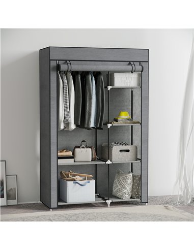 HOMCOM Rail and Six Shelf Fabric Wardrobe - Dark Grey