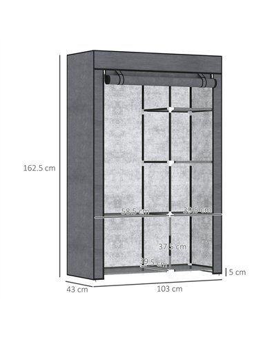 HOMCOM Rail and Six Shelf Fabric Wardrobe - Dark Grey