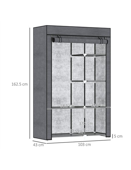 HOMCOM Rail and Six Shelf Fabric Wardrobe - Dark Grey - pic 151767 | FastDaddyshop