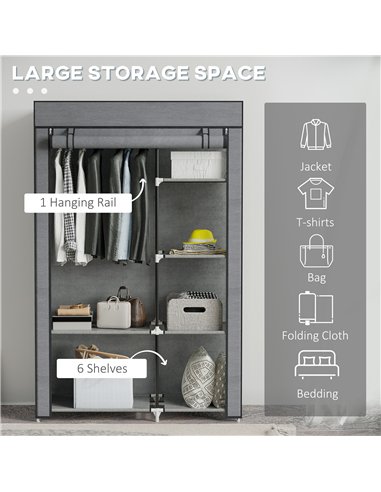HOMCOM Rail and Six Shelf Fabric Wardrobe - Dark Grey