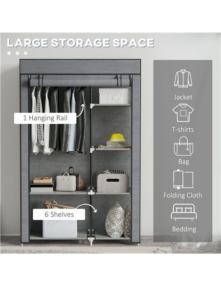 HOMCOM Rail and Six Shelf Fabric Wardrobe - Dark Grey - pic 151768 | FastDaddyshop