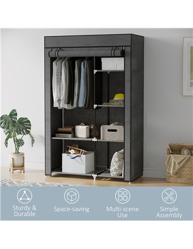 HOMCOM Rail and Six Shelf Fabric Wardrobe - Dark Grey