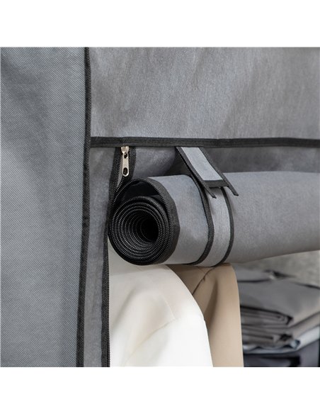 HOMCOM Rail and Six Shelf Fabric Wardrobe - Dark Grey - pic 151771 | FastDaddyshop