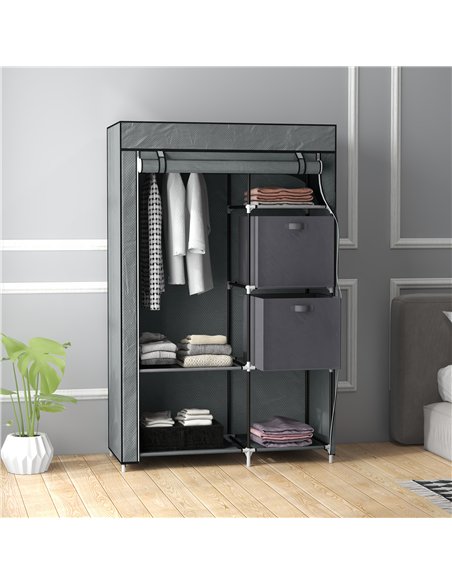 HOMCOM Fabric Wardrobe, Portable Wardrobe, Clothes Storage Unit with 5 Compartments, Hanging Rail and 2 Fabric Drawers, 102 x 42 - pic 151775 | FastDaddyshop