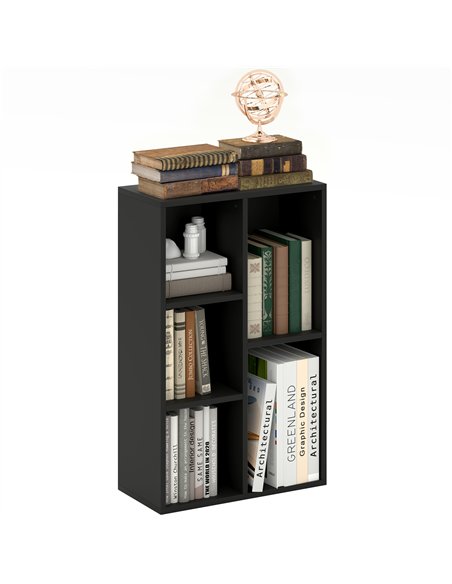 HOMCOM 2-Tier Bookshelf with 5 Compartments - Black - pic 151783 | FastDaddyshop