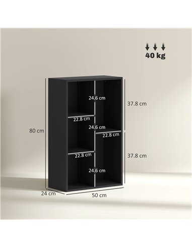 HOMCOM 2-Tier Bookshelf with 5 Compartments - Black