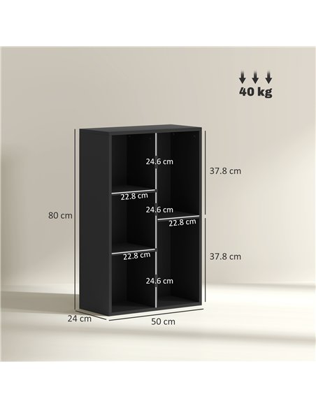 HOMCOM 2-Tier Bookshelf with 5 Compartments - Black - pic 151785 | FastDaddyshop