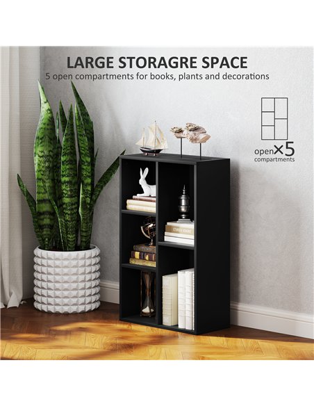 HOMCOM 2-Tier Bookshelf with 5 Compartments - Black - pic 151786 | FastDaddyshop