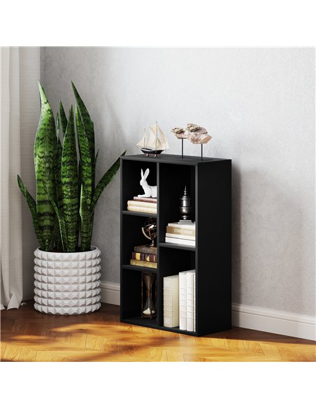 HOMCOM 2-Tier Bookshelf with 5 Compartments - Black - pic 151790 | FastDaddyshop