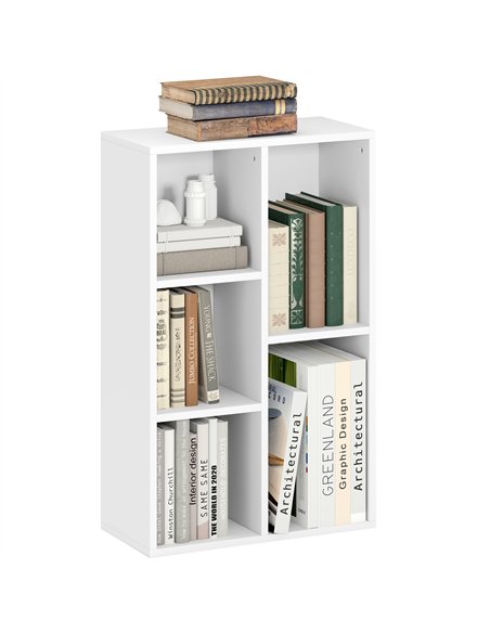 HOMCOM 2-Tier Bookshelf with 5 Compartments - White - pic 151792 | FastDaddyshop