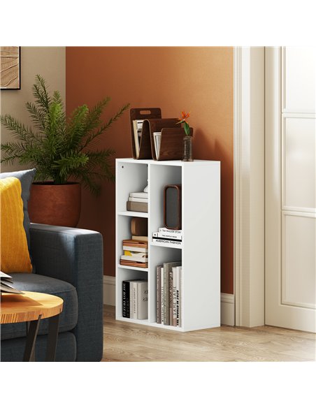 HOMCOM 2-Tier Bookshelf with 5 Compartments - White - pic 151793 | FastDaddyshop