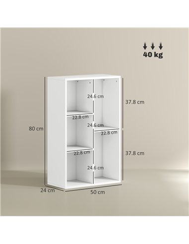 HOMCOM 2-Tier Bookshelf with 5 Compartments - White