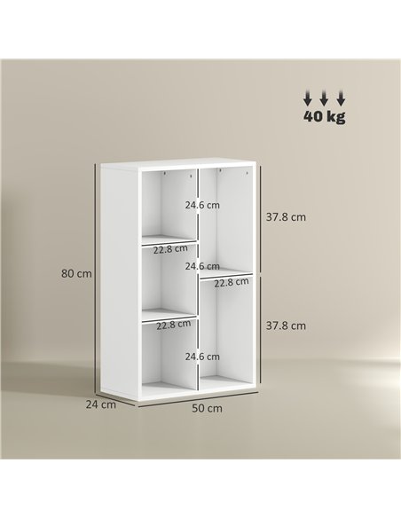 HOMCOM 2-Tier Bookshelf with 5 Compartments - White - pic 151794 | FastDaddyshop