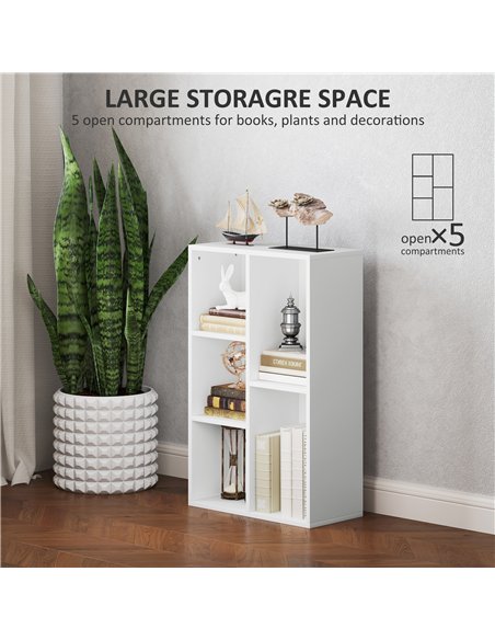 HOMCOM 2-Tier Bookshelf with 5 Compartments - White - pic 151795 | FastDaddyshop