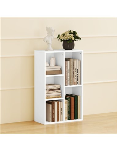 HOMCOM 2-Tier Bookshelf with 5 Compartments - White