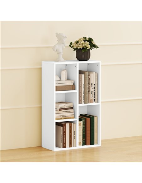 HOMCOM 2-Tier Bookshelf with 5 Compartments - White - pic 151798 | FastDaddyshop