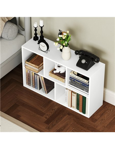 HOMCOM 2-Tier Bookshelf with 5 Compartments - White - pic 151799 | FastDaddyshop