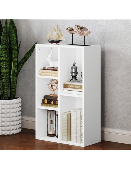 HOMCOM 2-Tier Bookshelf with 5 Compartments - White - pic 151800 | FastDaddyshop