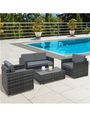 Outsunny 4 Pieces Wicker Steel Rattan Sofa Set Garden Chair Seat Furniture Patio Grey