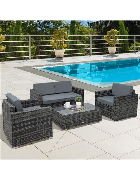 Outsunny 4 Pieces Wicker Steel Rattan Sofa Set Garden Chair Seat Furniture Patio Grey - pic 15181 | FastDaddyshop