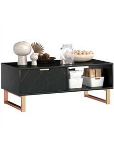 HOMCOM Elegant Marble Effect Storage Coffee Table - Black