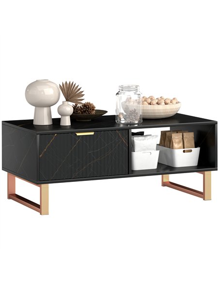 HOMCOM Elegant Marble Effect Storage Coffee Table - Black - pic 151810 | FastDaddyshop