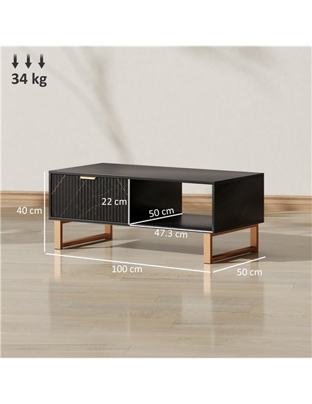 HOMCOM Elegant Marble Effect Storage Coffee Table - Black - pic 151812 | FastDaddyshop