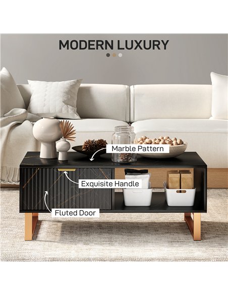 HOMCOM Elegant Marble Effect Storage Coffee Table - Black - pic 151813 | FastDaddyshop