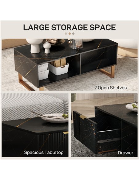 HOMCOM Elegant Marble Effect Storage Coffee Table - Black - pic 151814 | FastDaddyshop