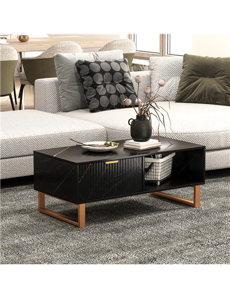 HOMCOM Elegant Marble Effect Storage Coffee Table - Black - pic 151817 | FastDaddyshop