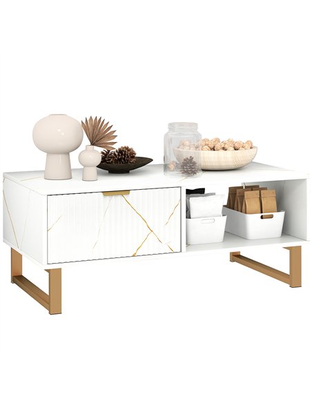 HOMCOM Elegant Marble Effect Storage Coffee Table - White - pic 151819 | FastDaddyshop